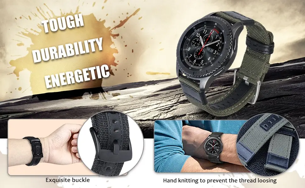 strap For Samsung Galaxy watch 3 46mm band gear s3 Frontier Classic nylon 22mm 20mm WatchWoven Nylon Band for 20mm 22mm Wrist