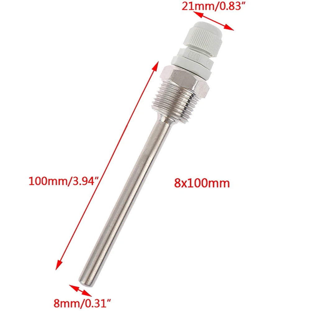 1pc Thermowell 30-200mm Thermowell 304 Stainless Steel 1/2 G Thread 1/2" DN15 For Temperature Sensor