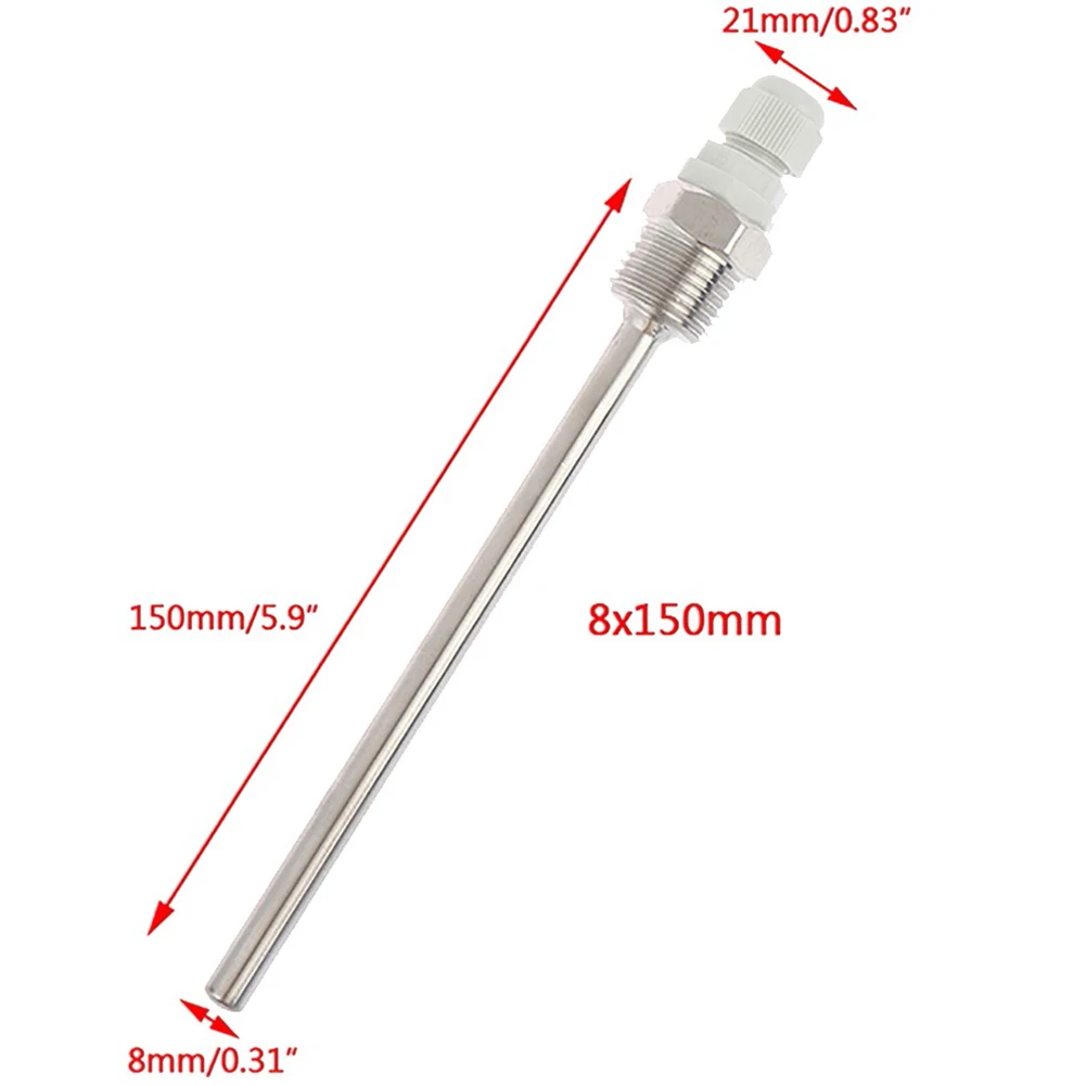 1pc Thermowell 30-200mm Thermowell 304 Stainless Steel 1/2 G Thread 1/2" DN15 For Temperature Sensor