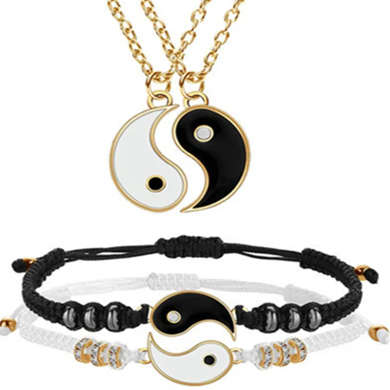 Wu 2022 New Jewelry Alloy Tai Chi Woven Bracelet Eight Eight Yin and Yang Pendant Stitching Necklace Hand Woven Rope Jewelry Set
