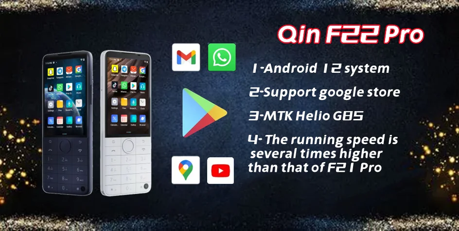 Hebrew Key Qin F21pro Google Play Android11,Touch Screen2.8Inch,3GB/32GB,4GB/64GB