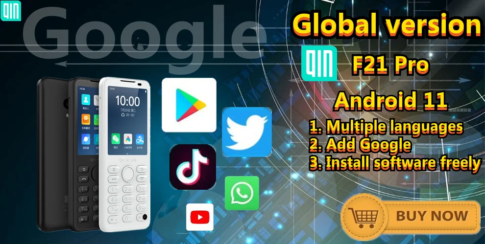 Hebrew Key Qin F21pro Google Play Android11,Touch Screen2.8Inch,3GB/32GB,4GB/64GB