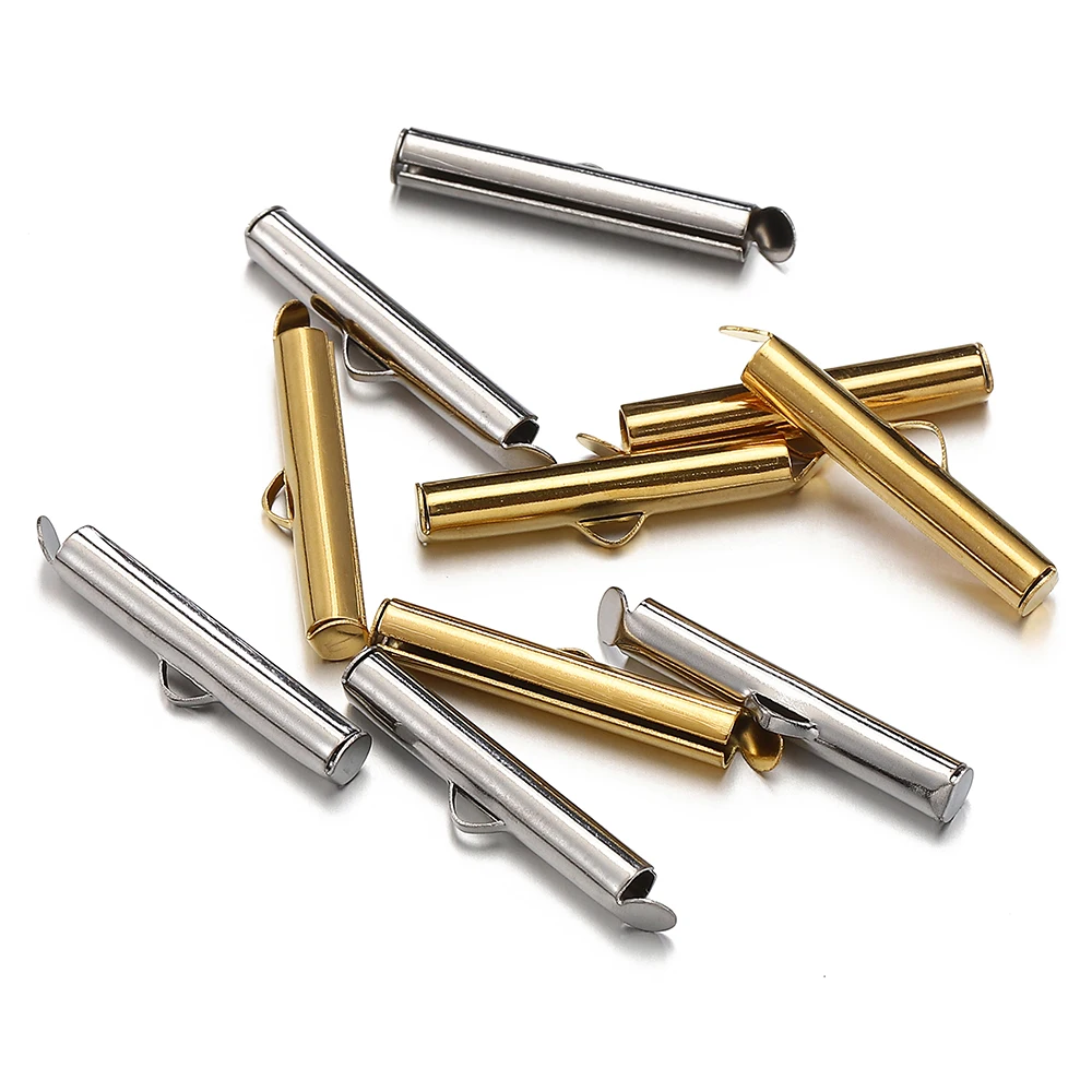 20pcs 6-40mm Stainless Steel Slide On Clasp Tubes Slider End Caps Crimp Tube for Seed Beads Ribbon Fastener Jewelry Making DIY
