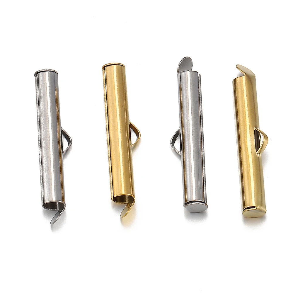 20pcs 6-40mm Stainless Steel Slide On Clasp Tubes Slider End Caps Crimp Tube for Seed Beads Ribbon Fastener Jewelry Making DIY