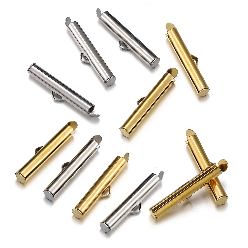 20pcs 6-40mm Stainless Steel Slide On Clasp Tubes Slider End Caps Crimp Tube for Seed Beads Ribbon Fastener Jewelry Making DIY