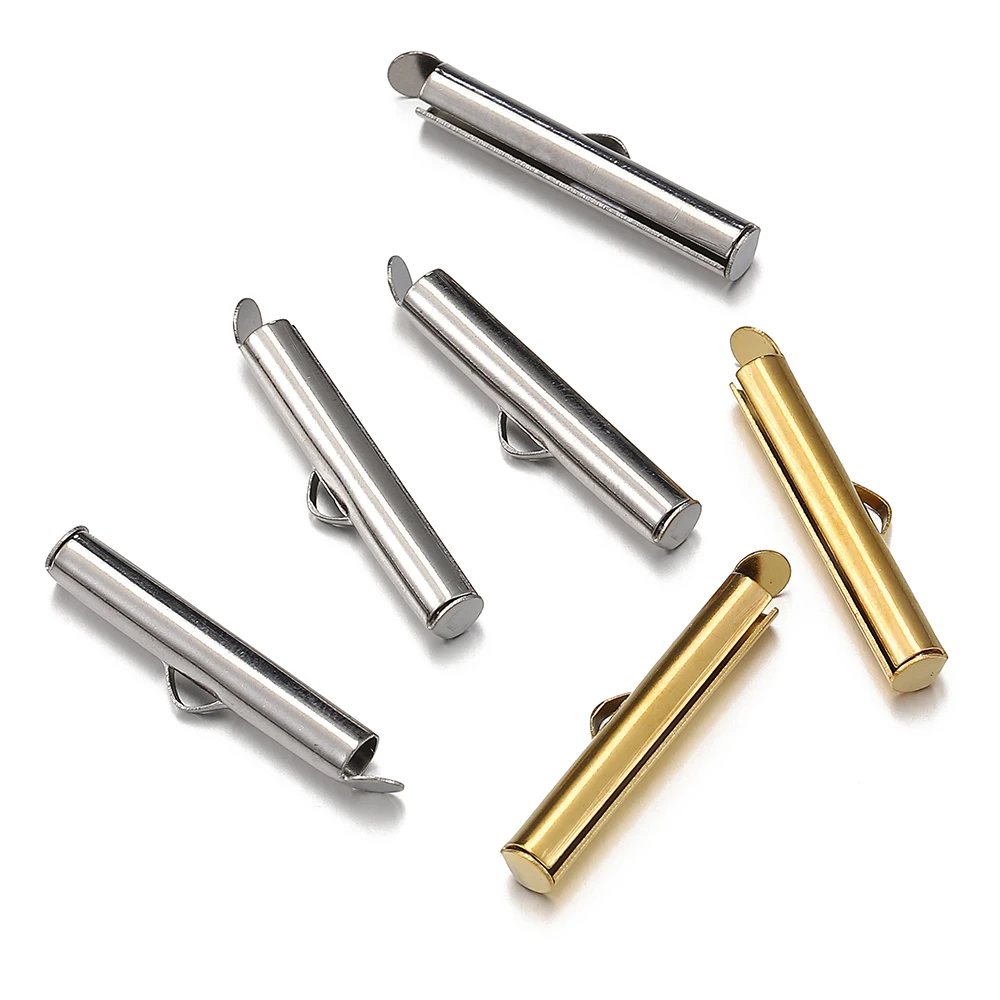 20pcs 6-40mm Stainless Steel Slide On Clasp Tubes Slider End Caps Crimp Tube for Seed Beads Ribbon Fastener Jewelry Making DIY