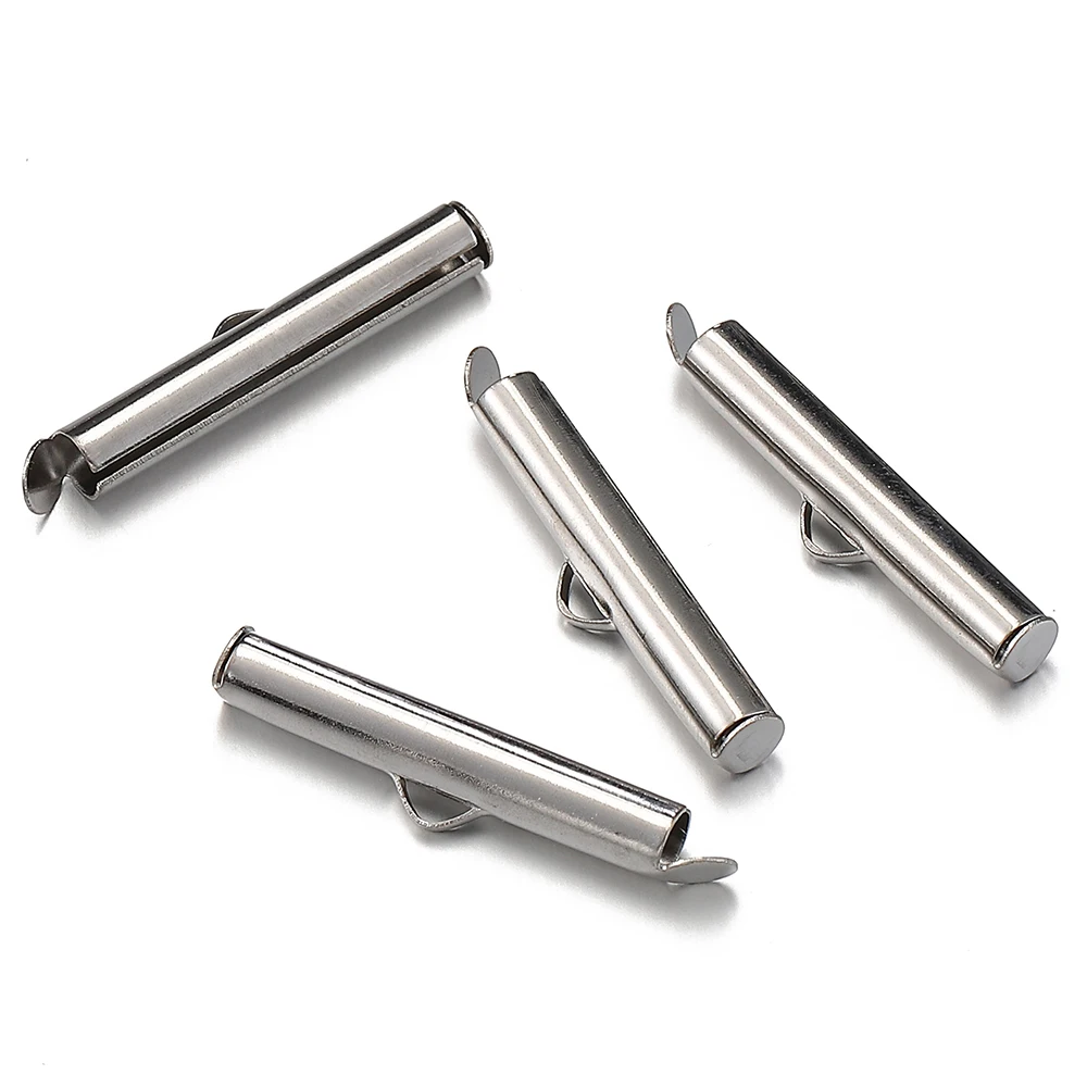 20pcs 6-40mm Stainless Steel Slide On Clasp Tubes Slider End Caps Crimp Tube for Seed Beads Ribbon Fastener Jewelry Making DIY