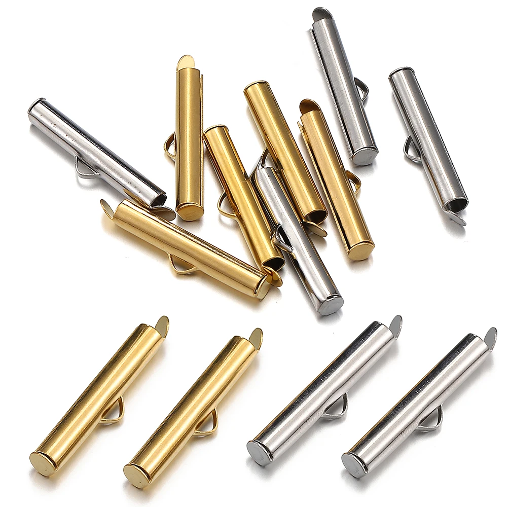 20pcs 6-40mm Stainless Steel Slide On Clasp Tubes Slider End Caps Crimp Tube for Seed Beads Ribbon Fastener Jewelry Making DIY