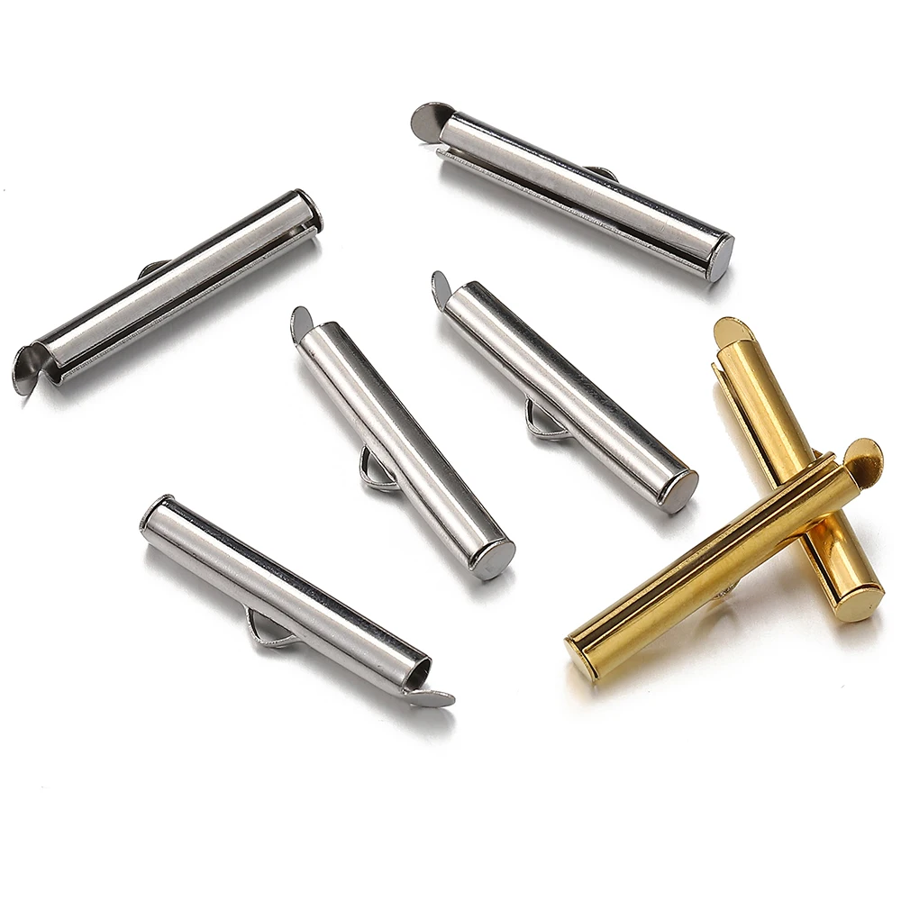 20pcs 6-40mm Stainless Steel Slide On Clasp Tubes Slider End Caps Crimp Tube for Seed Beads Ribbon Fastener Jewelry Making DIY