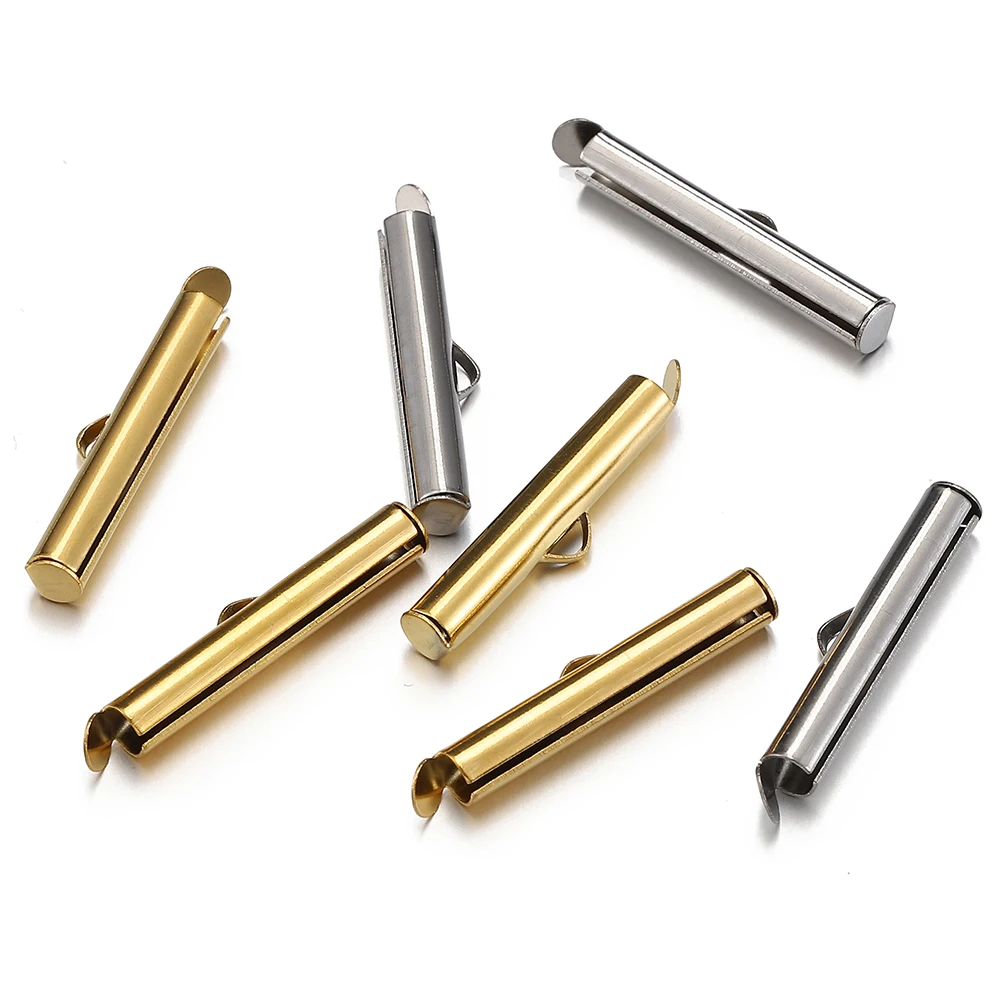 20pcs 6-40mm Stainless Steel Slide On Clasp Tubes Slider End Caps Crimp Tube for Seed Beads Ribbon Fastener Jewelry Making DIY