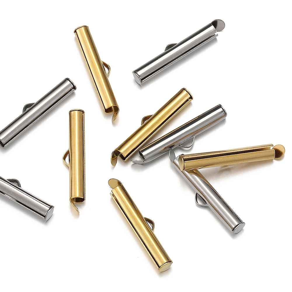 20pcs 6-40mm Stainless Steel Slide On Clasp Tubes Slider End Caps Crimp Tube for Seed Beads Ribbon Fastener Jewelry Making DIY
