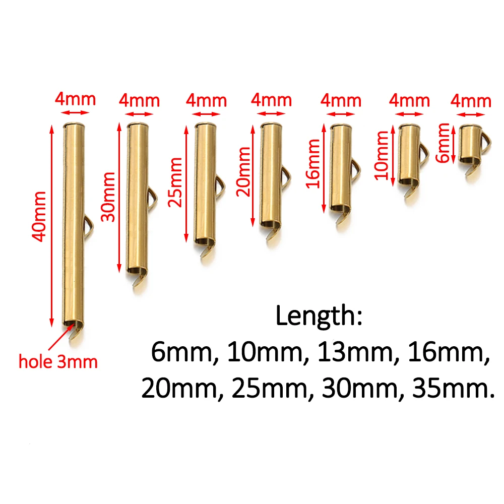 20pcs 6-40mm Stainless Steel Slide On Clasp Tubes Slider End Caps Crimp Tube for Seed Beads Ribbon Fastener Jewelry Making DIY