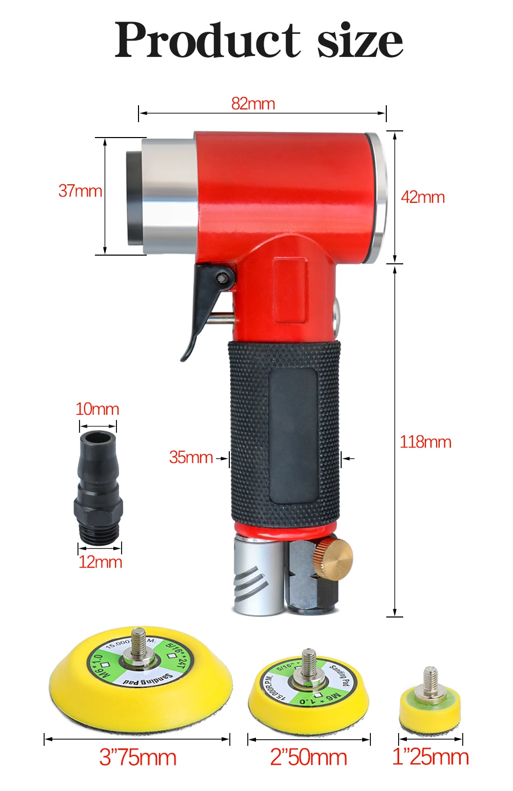 Orbit Air Sander Mini Pneumatic 1"/2"/3" Grinding Machine Set for Car Polishing High Speed Air Powered Polisher Tool
