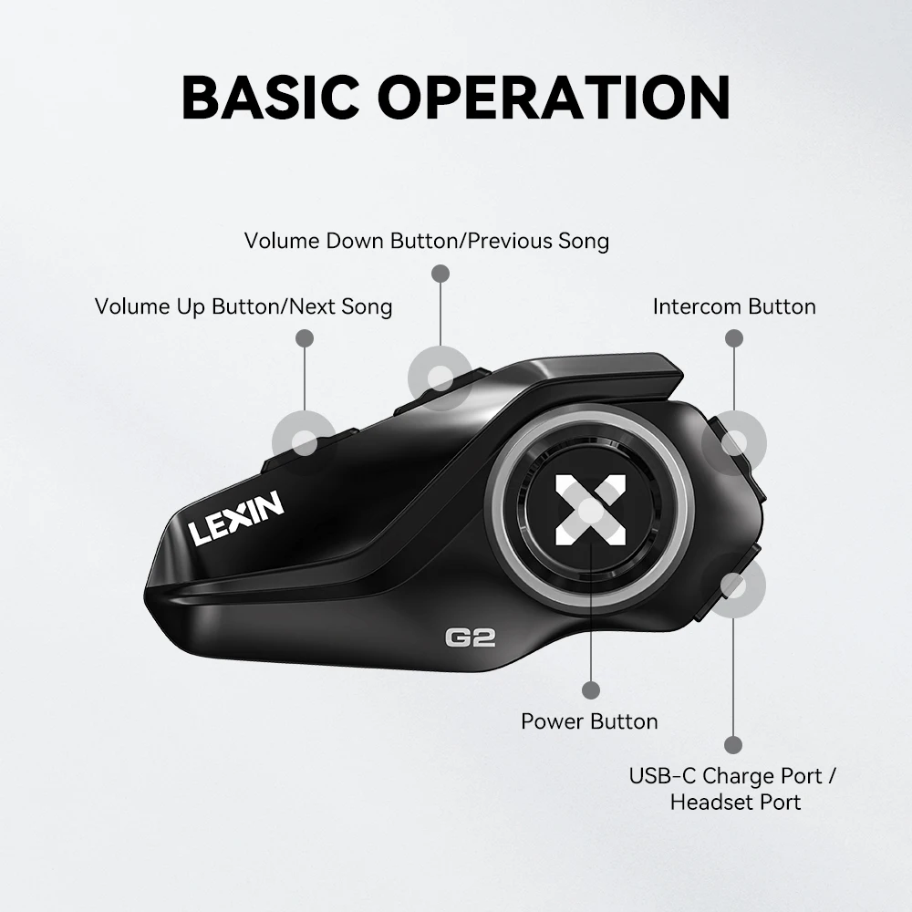 Lexin G2P 2PCS Motorcycle Helmet Intercoms Bluetooth V5.0 Up to Connect 6 Riders & Talk Between Any 2 of Them Wireless Headsets
