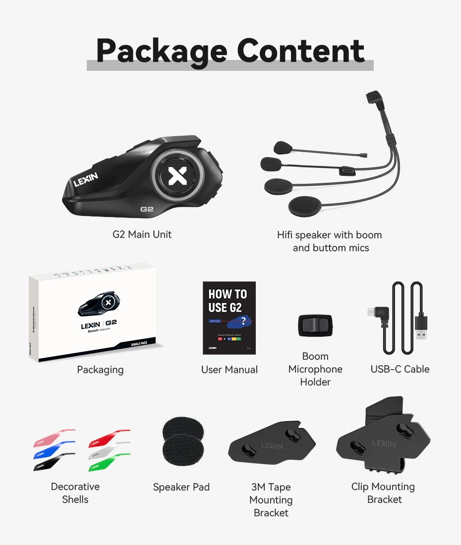 Lexin G2P 2PCS Motorcycle Helmet Intercoms Bluetooth V5.0 Up to Connect 6 Riders & Talk Between Any 2 of Them Wireless Headsets