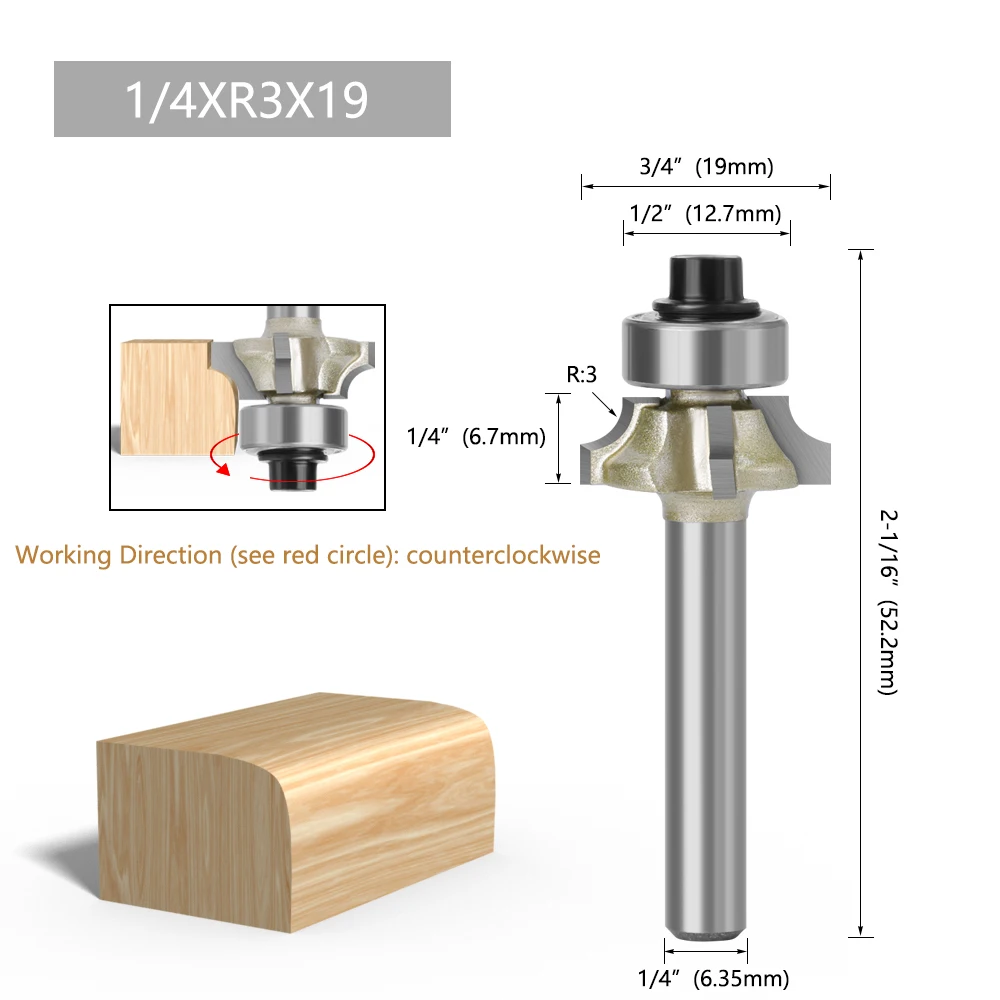 LAVIE 1pc 6mm 1/4 Shank Z4 Corner Round Router Bit R1 R2 R3 Mill Classical Cutter Bit Trim Edging Woodworking
