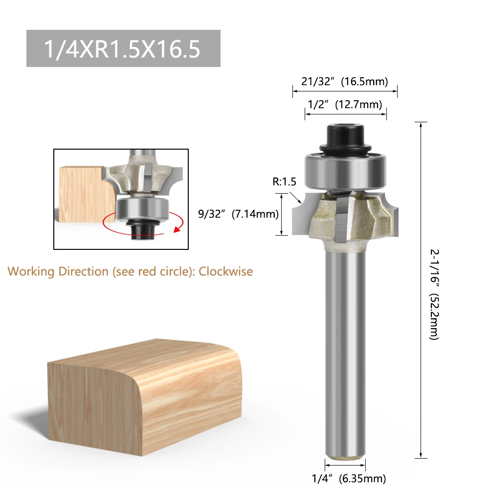 LAVIE 1pc 6mm 1/4 Shank Z4 Corner Round Router Bit R1 R2 R3 Mill Classical Cutter Bit Trim Edging Woodworking