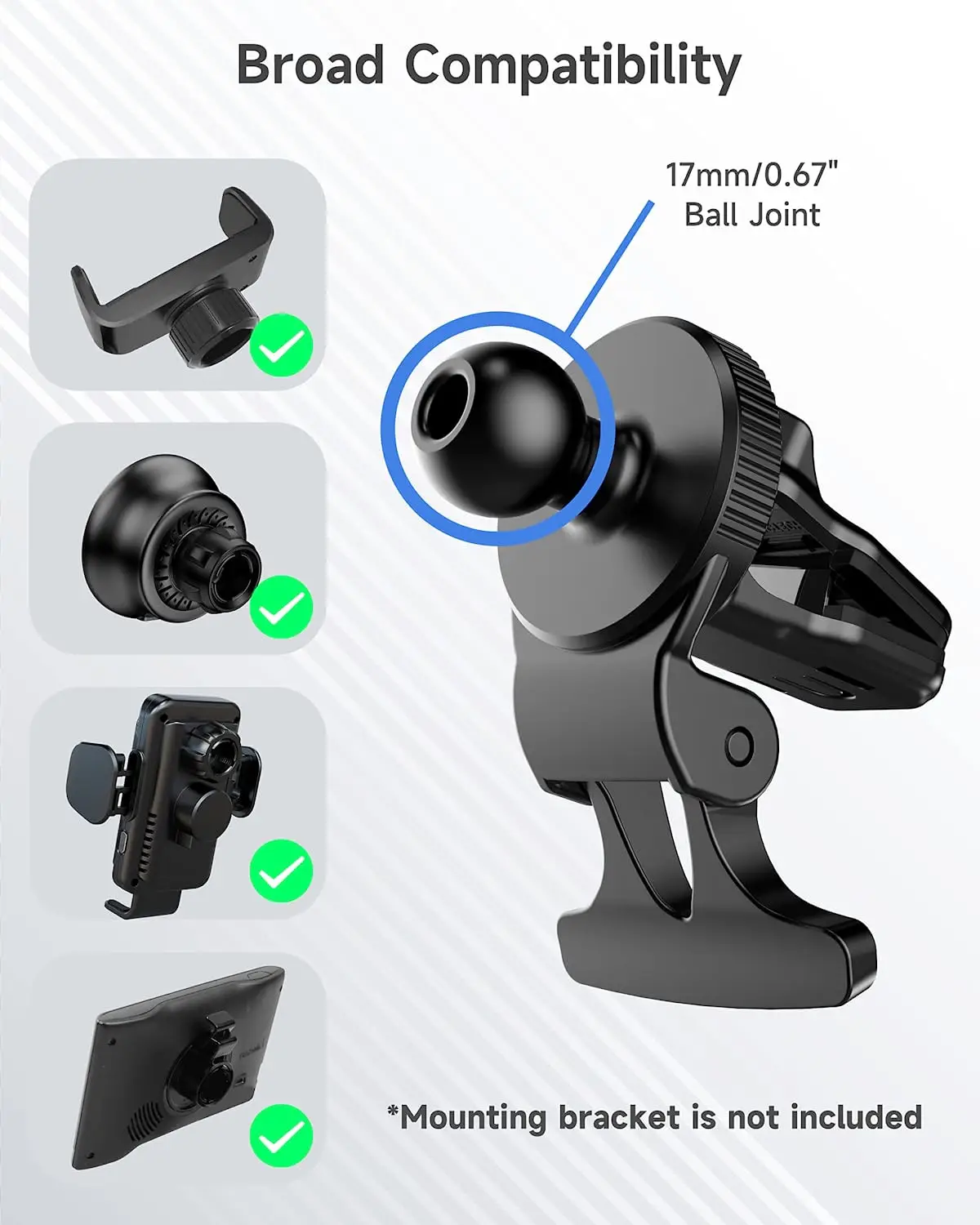Untoom 17mm Ball Head Base for Car Phone Holder Universal Car Air Vent Mobile Phone Stand GPS Bracket Car Air Outlet Clip Mount