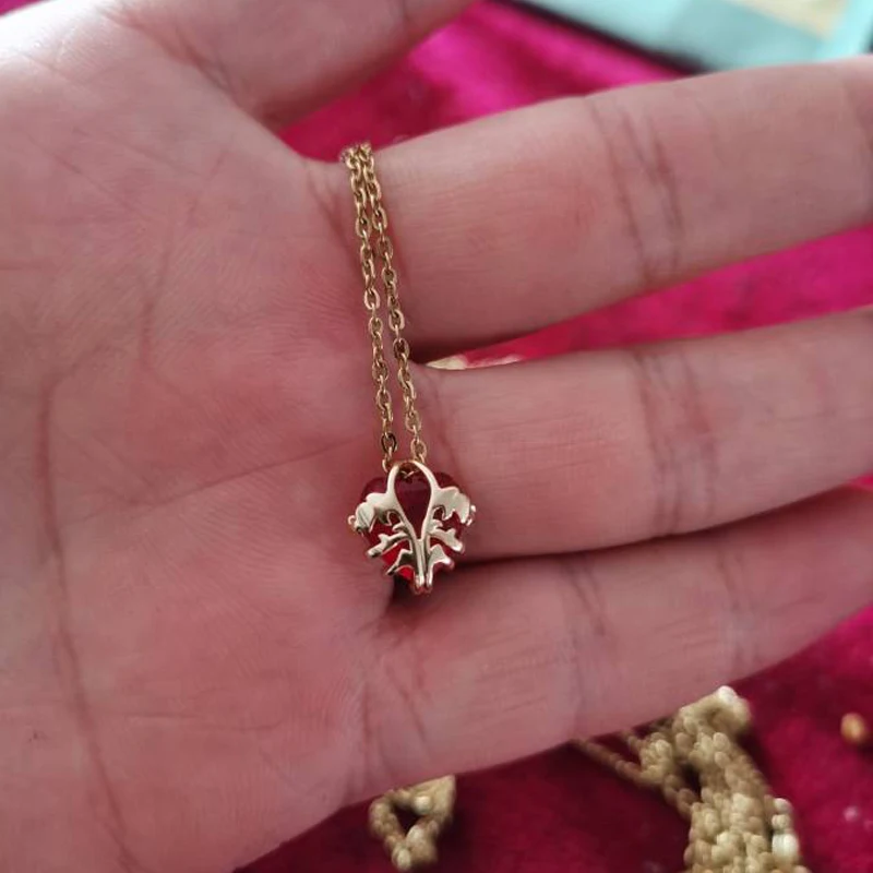 Bloom Heart Necklace, Jewelry For Woman Girl, Romantic Party Wedding Accessories, Red Peach Heart Pendant, Gold Plated,Choker