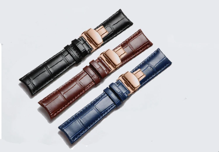 20mm 21mm 22mm Curved End Cowhide Leather Watchband for Rossini Arc Watch Band Strap 8633 617793 5793 5726 616725/5715/6713 Blue