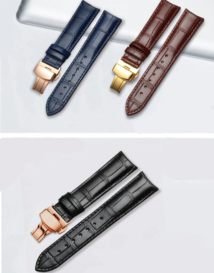 20mm 21mm 22mm Curved End Cowhide Leather Watchband for Rossini Arc Watch Band Strap 8633 617793 5793 5726 616725/5715/6713 Blue