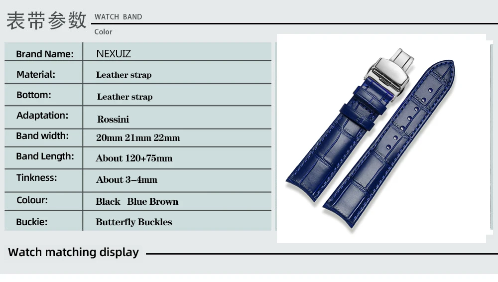 20mm 21mm 22mm Curved End Cowhide Leather Watchband for Rossini Arc Watch Band Strap 8633 617793 5793 5726 616725/5715/6713 Blue