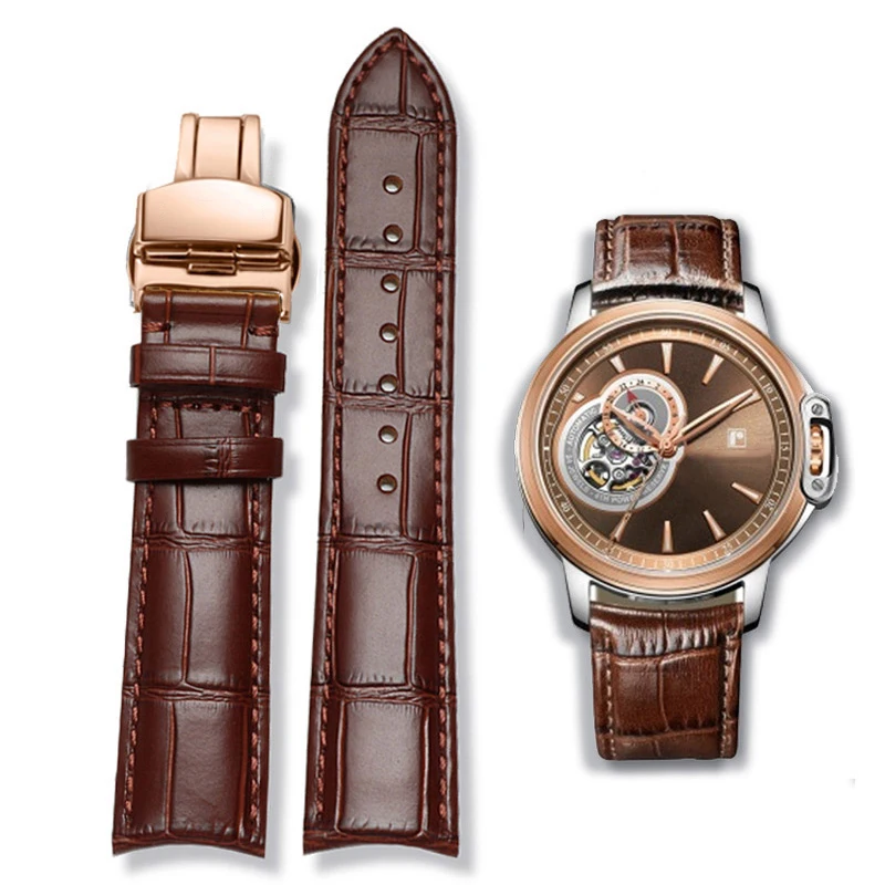 20mm 21mm 22mm Curved End Cowhide Leather Watchband for Rossini Arc Watch Band Strap 8633 617793 5793 5726 616725/5715/6713 Blue