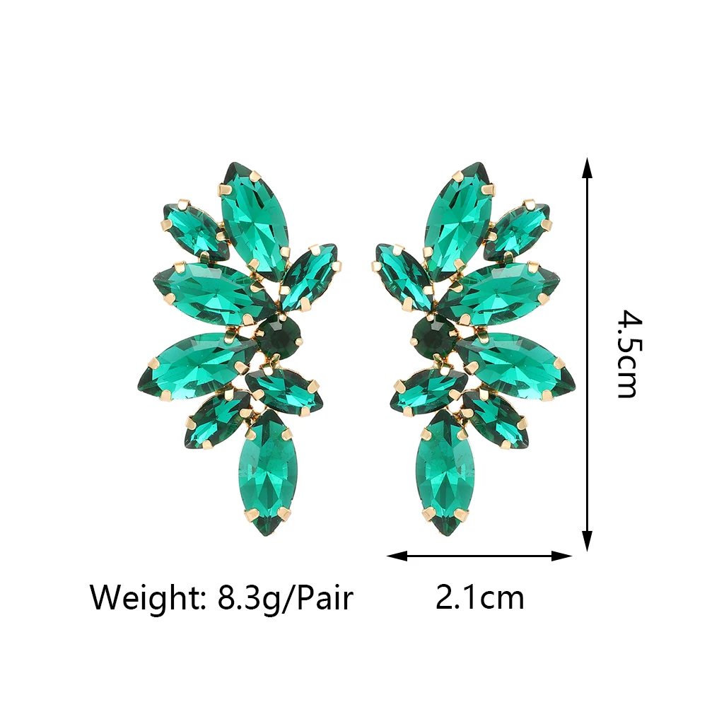 2025 Luxury Green Rhinestone Piercing Earrings For Women Vintage Geometric Wings Pendientes Elegant Statement Jewelry Wholesale