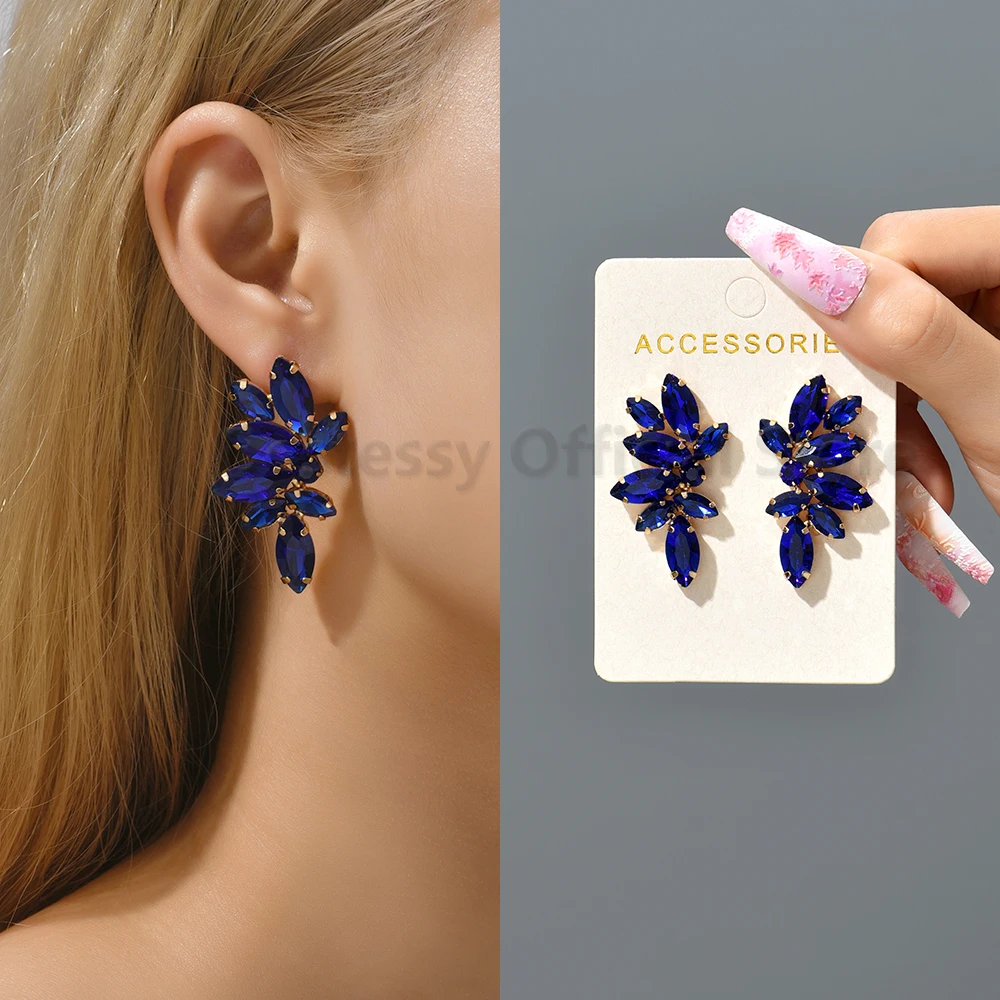 2025 Luxury Green Rhinestone Piercing Earrings For Women Vintage Geometric Wings Pendientes Elegant Statement Jewelry Wholesale