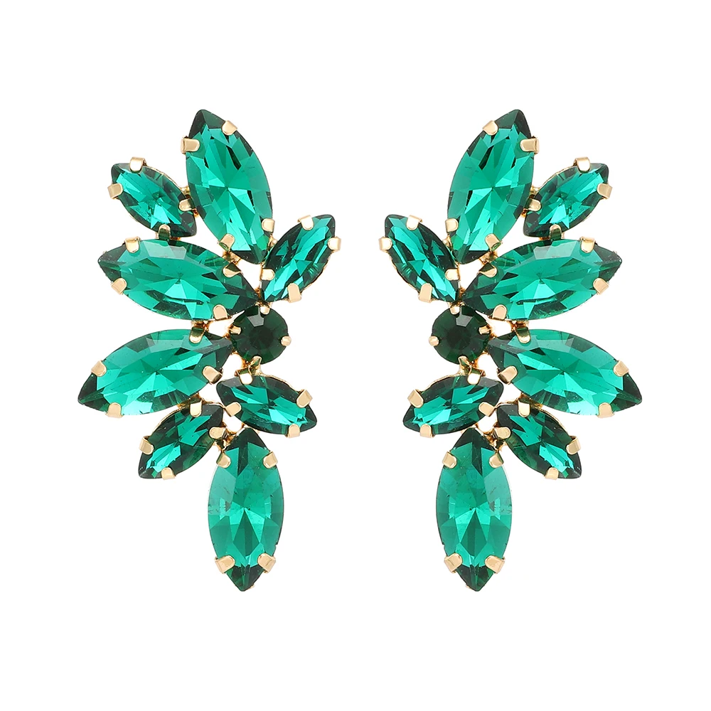 2025 Luxury Green Rhinestone Piercing Earrings For Women Vintage Geometric Wings Pendientes Elegant Statement Jewelry Wholesale