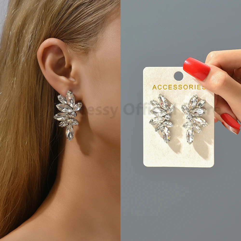 2025 Luxury Green Rhinestone Piercing Earrings For Women Vintage Geometric Wings Pendientes Elegant Statement Jewelry Wholesale