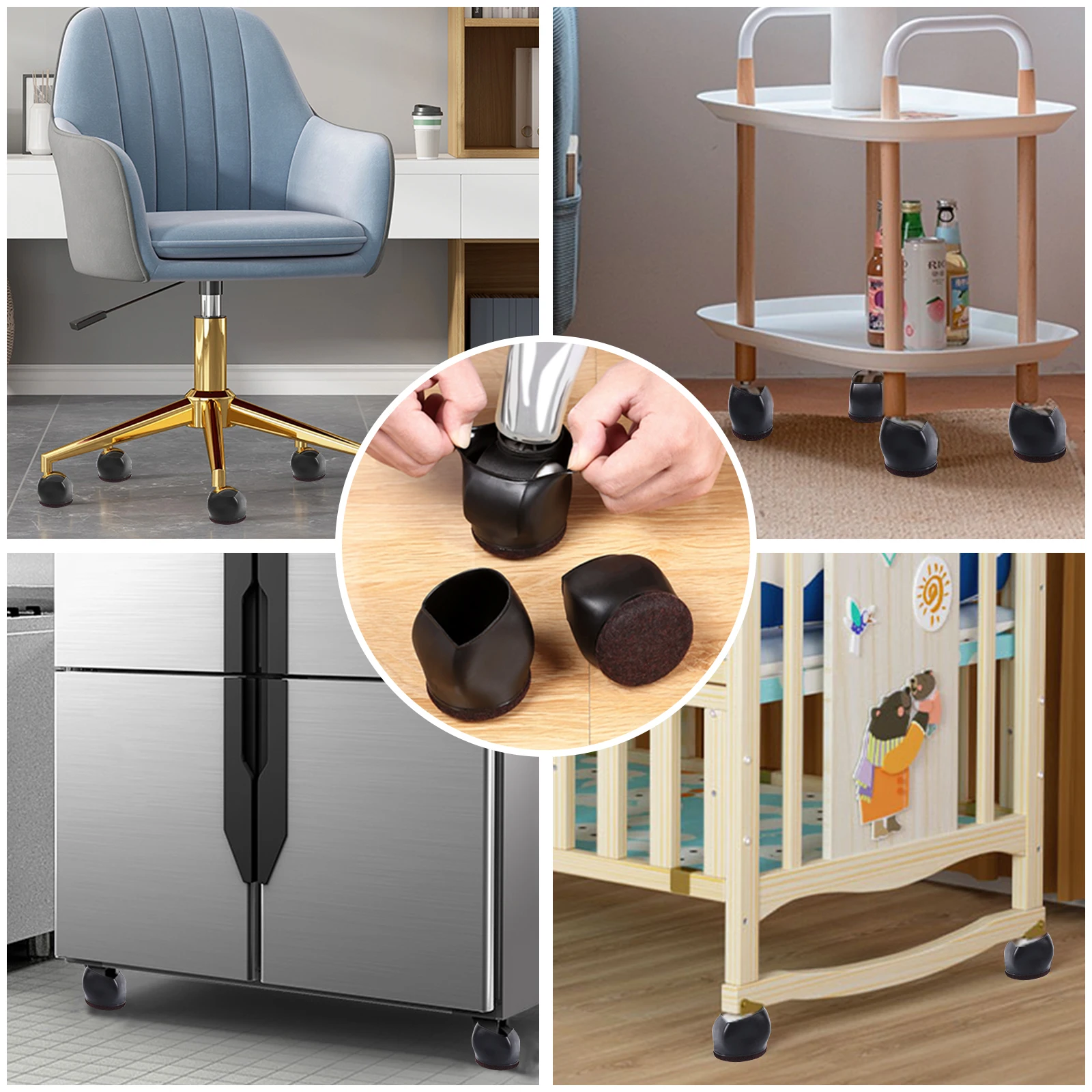 Felt Bottom Furniture Wheel Caster Cups Sofa Bed Office Chair Wheels Stopper Floor Protectors Covers Silicone Prevents Scratches
