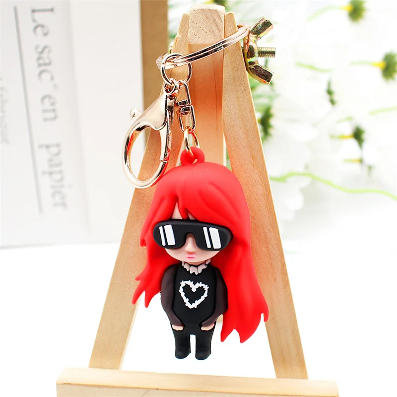 Fashion 3D Cute Bad Bunny Heart Keychain Keyring For Women Men Rubber Car Keychain Keyfob Trinket Bag Pendant Accessories