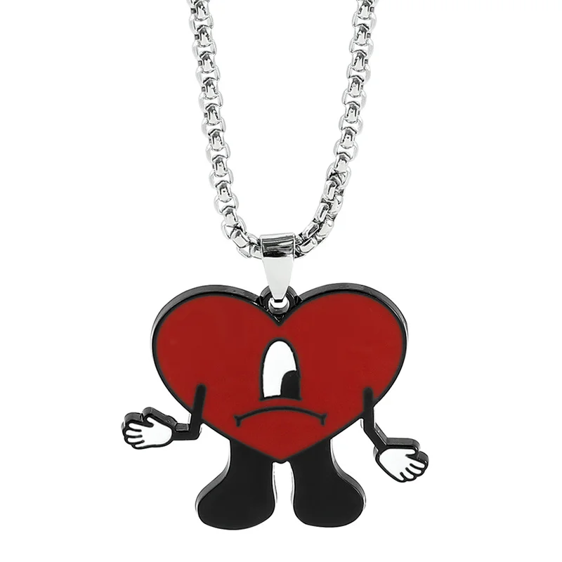 Fashion 3D Cute Bad Bunny Heart Keychain Keyring For Women Men Rubber Car Keychain Keyfob Trinket Bag Pendant Accessories