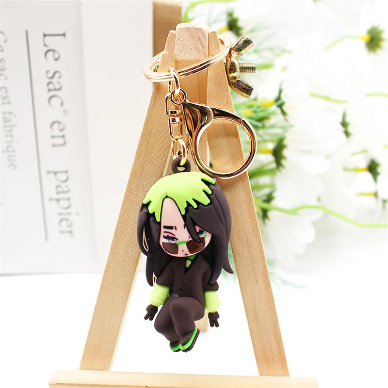 Fashion 3D Cute Bad Bunny Heart Keychain Keyring For Women Men Rubber Car Keychain Keyfob Trinket Bag Pendant Accessories