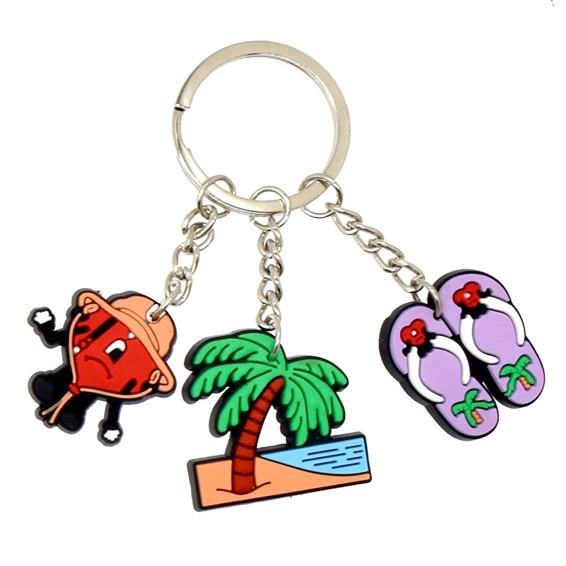 Fashion 3D Cute Bad Bunny Heart Keychain Keyring For Women Men Rubber Car Keychain Keyfob Trinket Bag Pendant Accessories