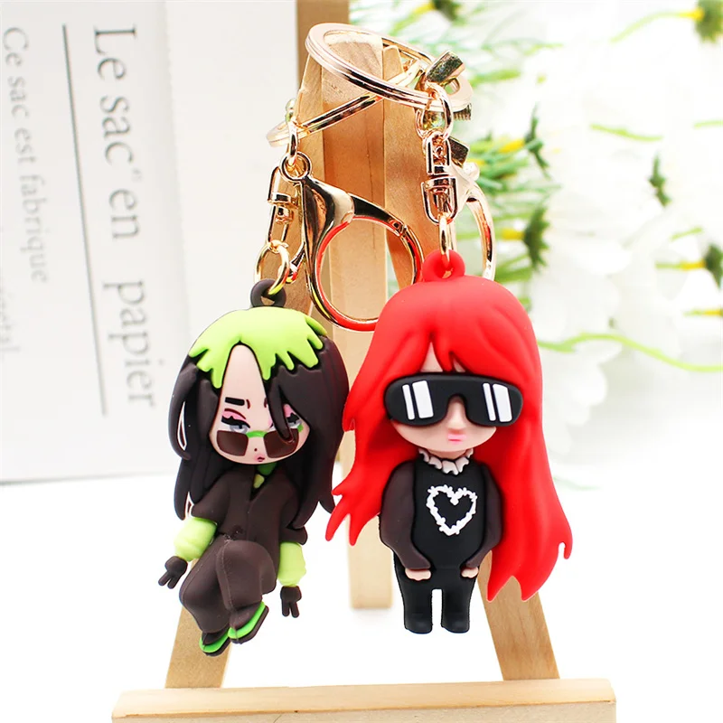 Fashion 3D Cute Bad Bunny Heart Keychain Keyring For Women Men Rubber Car Keychain Keyfob Trinket Bag Pendant Accessories
