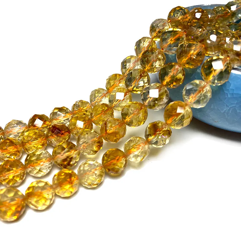 Fine 100% Natural Stone Faceted Citrine Yellow Round Gemstone Spacer Beads For Jewelry Making DIY Bracelet Necklace 6/8/10MM