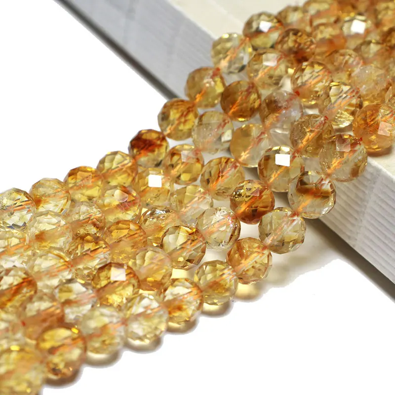 Fine 100% Natural Stone Faceted Citrine Yellow Round Gemstone Spacer Beads For Jewelry Making DIY Bracelet Necklace 6/8/10MM