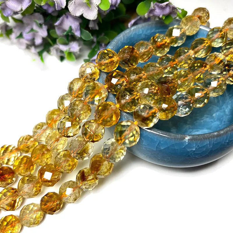 Fine 100% Natural Stone Faceted Citrine Yellow Round Gemstone Spacer Beads For Jewelry Making DIY Bracelet Necklace 6/8/10MM
