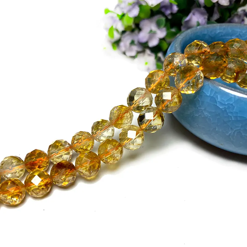 Fine 100% Natural Stone Faceted Citrine Yellow Round Gemstone Spacer Beads For Jewelry Making DIY Bracelet Necklace 6/8/10MM