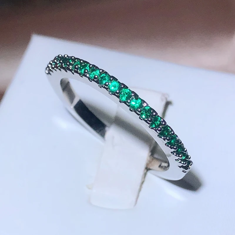 New Fashion 925 Stamp Slim Women's Ring Green Full of Small Diamand Cubic Zirconia Stone Wedding Engagement Trendy Jewelry