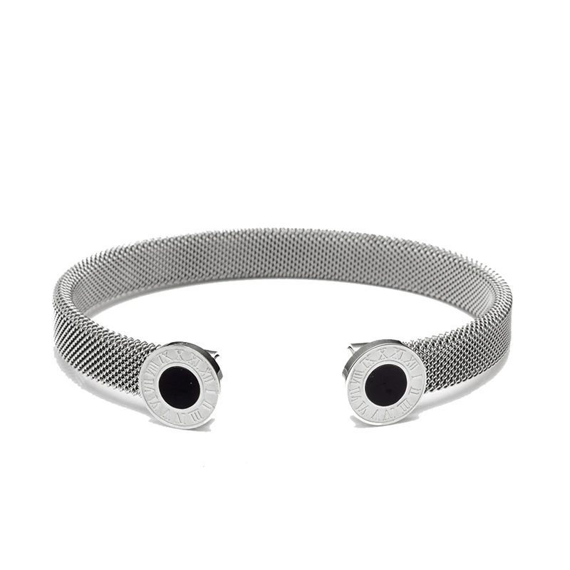 Top Brand Open Net Stainless Steel Charm Bracelets Roman Letters Fashion Wedding Party Cuff Bangles For Men Women Jewelry Gift