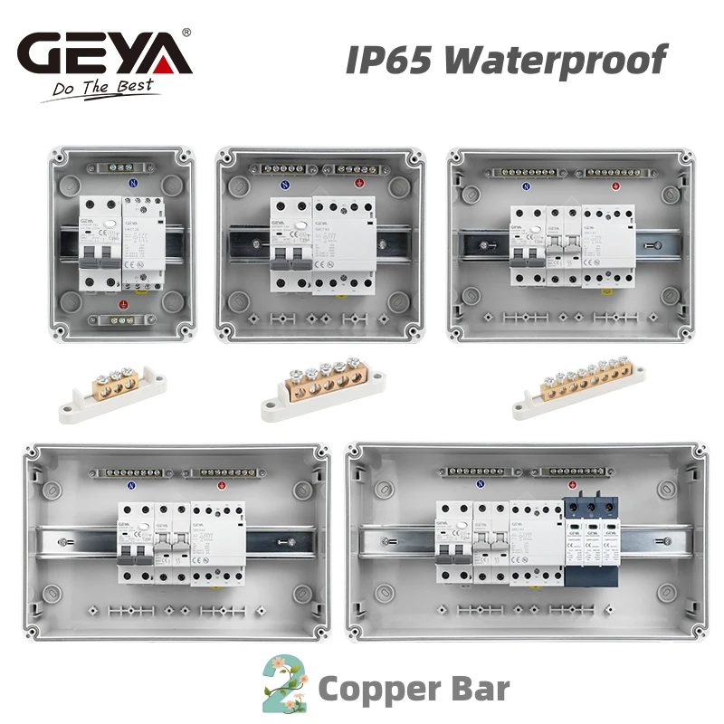 GEYA 5/8/12/15/18Ways Waterproof Electrical Distribution Box with Copper Bar Circuit Breaker MCB Power Plastic Junction Wire Box