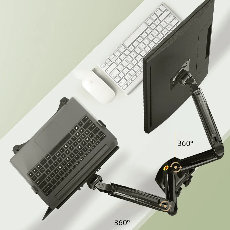 Desktop NB F160 + FP-2 Gas Spring Dual Arm for 17"-27" Monitor Holder + 10"-17" Laptop Support Air Press Mount Stand Load 2-9kg