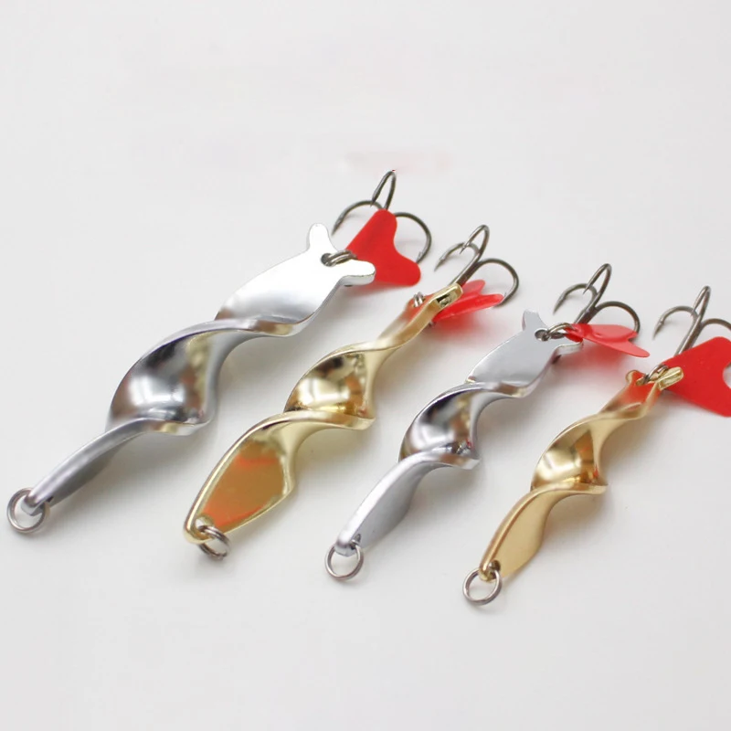 1PC Trolling Spinning Spiral Long Cast Spoons Fishing Lure Spinner 10g 14g 21g 28g Screw Rotation Metal Jigbait Red Hear Sequins