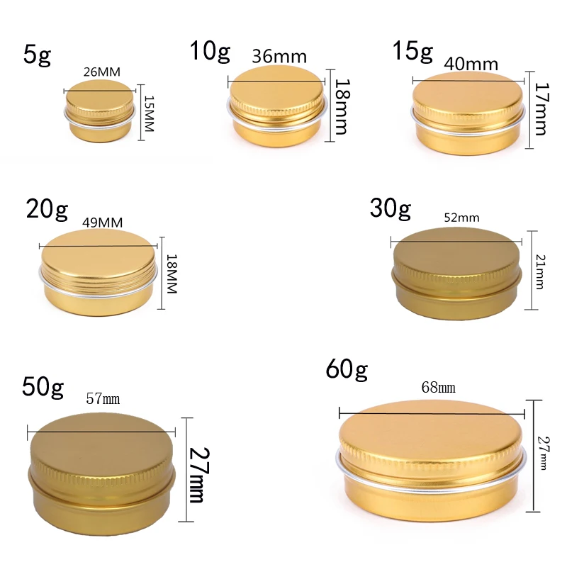 10Pcs/lots 5g-60g Metal Round Cosmetic Tins Aluminum Empty Candles Cans Storage Jars with Screw Lids For Lip Balm Salve Spices