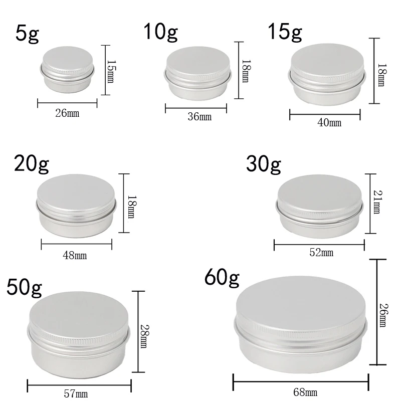 10Pcs/lots 5g-60g Metal Round Cosmetic Tins Aluminum Empty Candles Cans Storage Jars with Screw Lids For Lip Balm Salve Spices