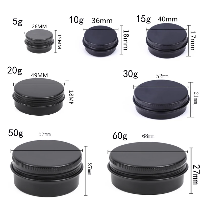 10Pcs/lots 5g-60g Metal Round Cosmetic Tins Aluminum Empty Candles Cans Storage Jars with Screw Lids For Lip Balm Salve Spices