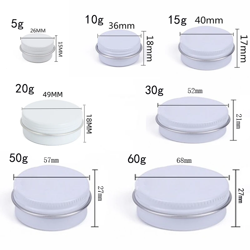 10Pcs/lots 5g-60g Metal Round Cosmetic Tins Aluminum Empty Candles Cans Storage Jars with Screw Lids For Lip Balm Salve Spices
